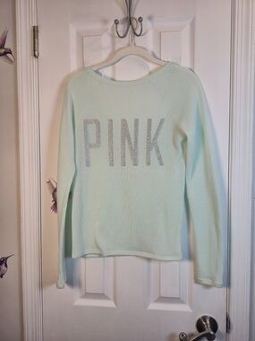 Victoria's Secret PINK Mint Green Studded Open Back Sweater XS